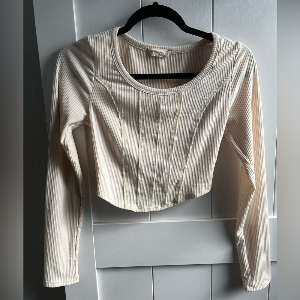 Textured cropped top, cream